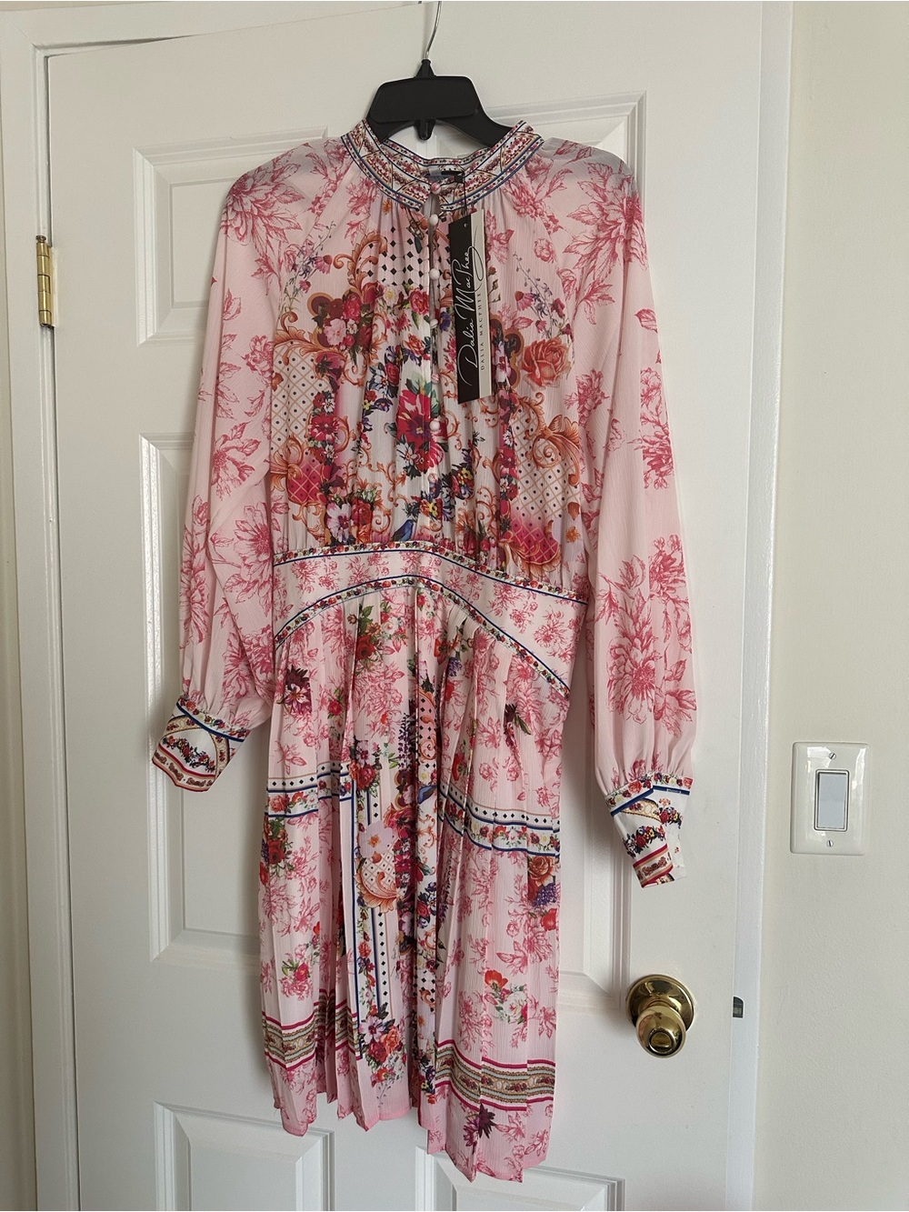 Boho Pink Floral Long-Sleeve Midi Dress